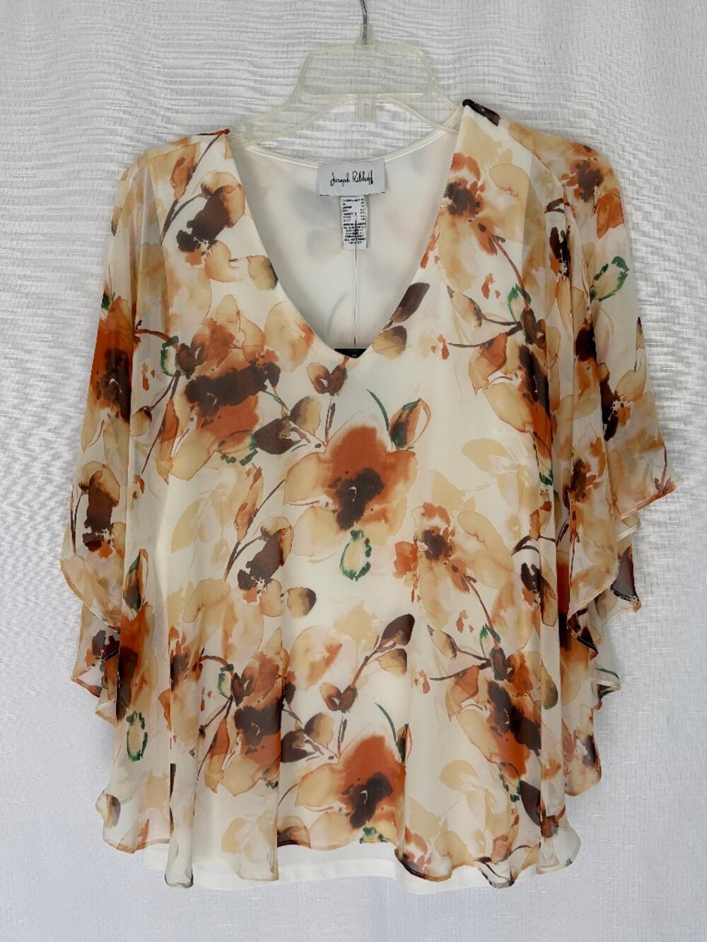 New JOSEPH RIBKOFF White Tank With Attached Floral Chiffon Cape Overlay